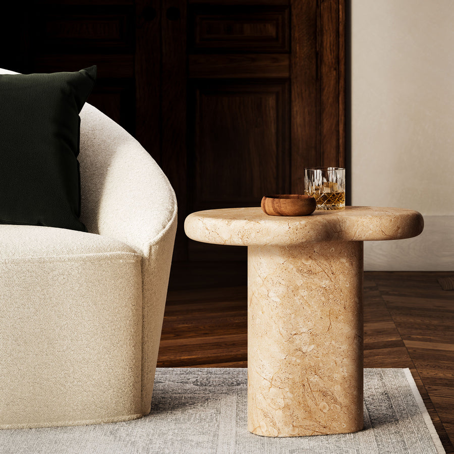 Wade Indoor - Outdoor Patio Textured Faux Travertine Side Table in Travertine
