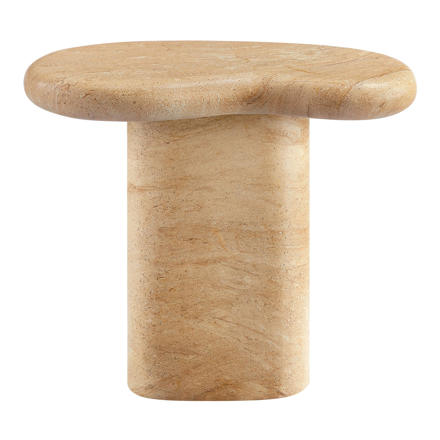 Wade Indoor - Outdoor Patio Textured Faux Travertine Side Table in Travertine