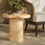 Wade Indoor - Outdoor Patio Textured Faux Travertine Side Table in Travertine
