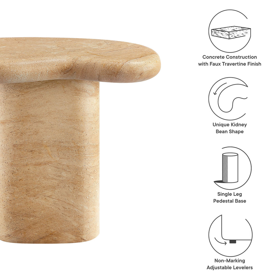 Wade Indoor - Outdoor Patio Textured Faux Travertine Side Table in Travertine