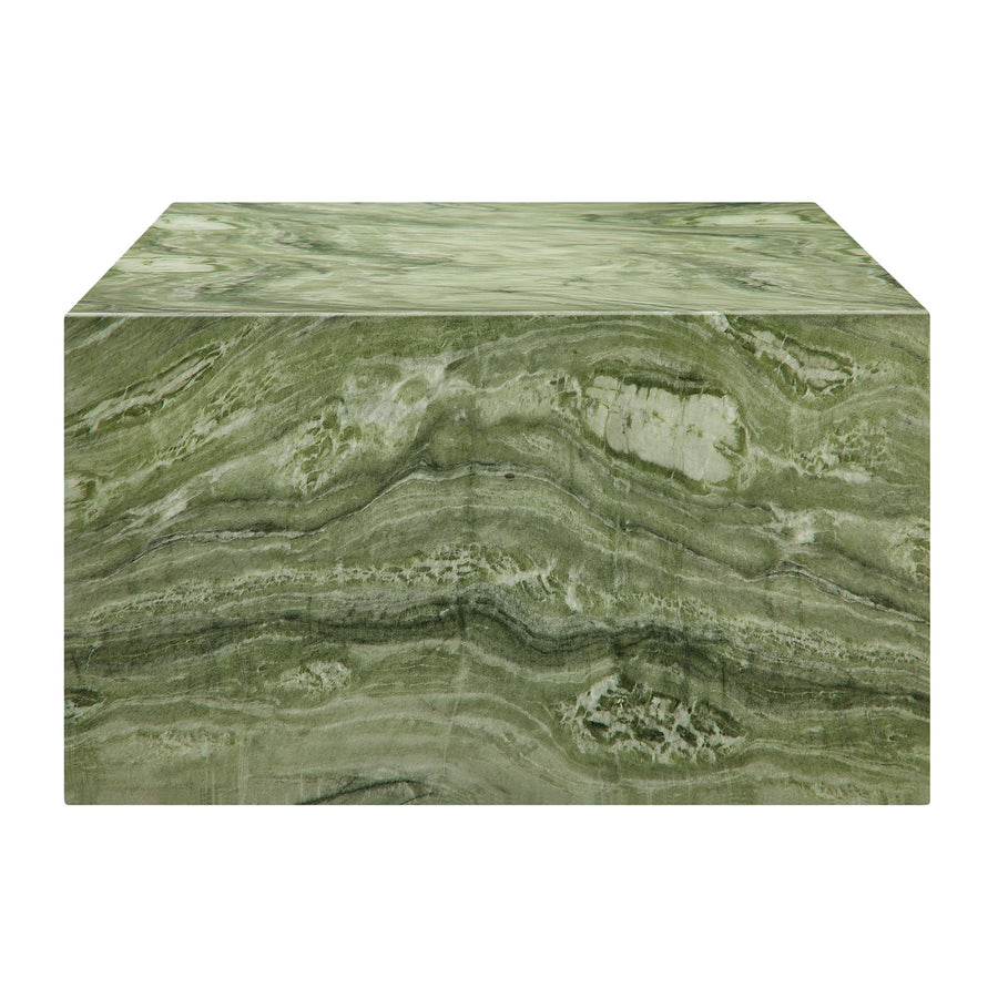 Yael Square Plinth Indoor - Outdoor Patio Concrete Coffee Table in Green Marble