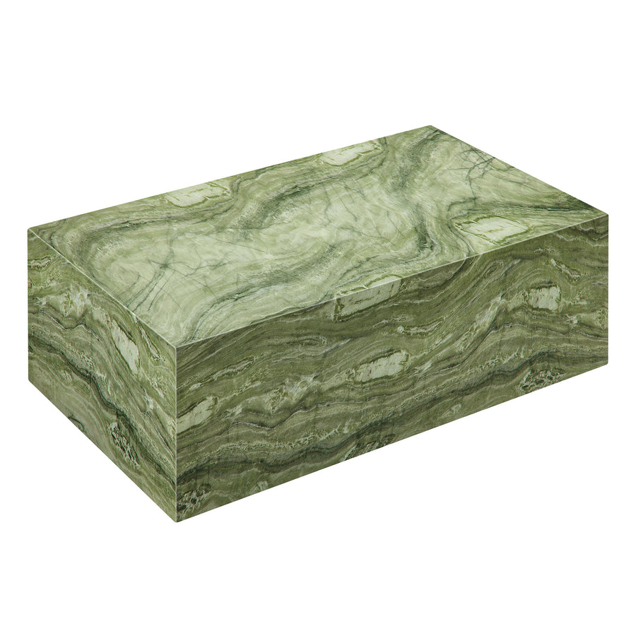 Yael Square Plinth Indoor - Outdoor Patio Concrete Coffee Table in Green Marble
