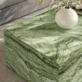 Yael Square Plinth Indoor - Outdoor Patio Concrete Coffee Table in Green Marble