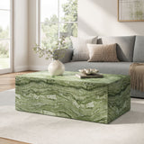 Yael Square Plinth Indoor - Outdoor Patio Concrete Coffee Table in Green Marble