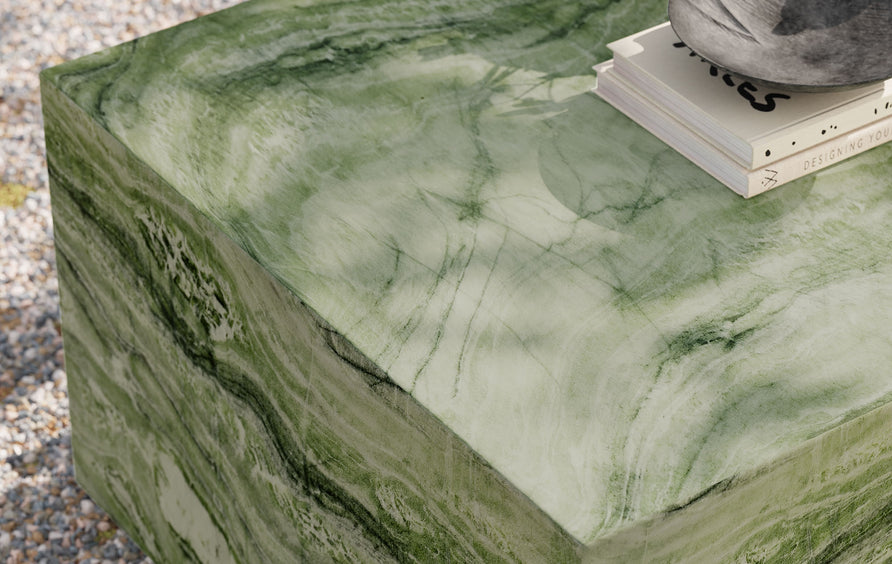 Yael Square Plinth Indoor - Outdoor Patio Concrete Coffee Table in Green Marble