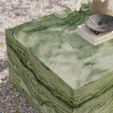 Yael Square Plinth Indoor - Outdoor Patio Concrete Coffee Table in Green Marble