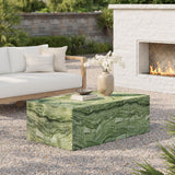 Yael Square Plinth Indoor - Outdoor Patio Concrete Coffee Table in Green Marble