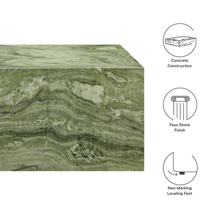 Jordana Square Plinth Indoor - Outdoor Patio Concrete Coffee Table in Green Marble