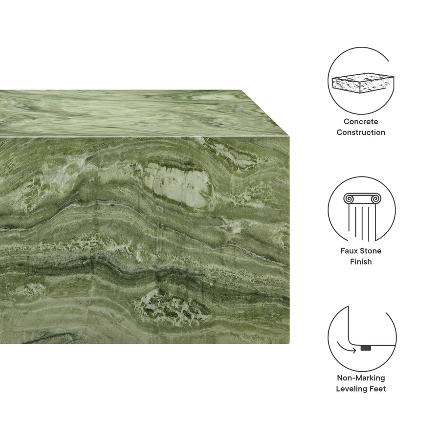Yael Square Plinth Indoor - Outdoor Patio Concrete Coffee Table in Green Marble