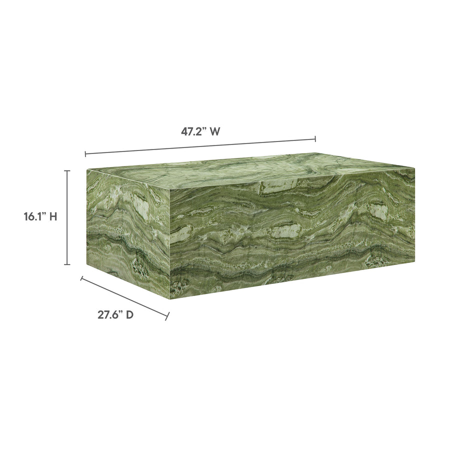 Yael Square Plinth Indoor - Outdoor Patio Concrete Coffee Table in Green Marble