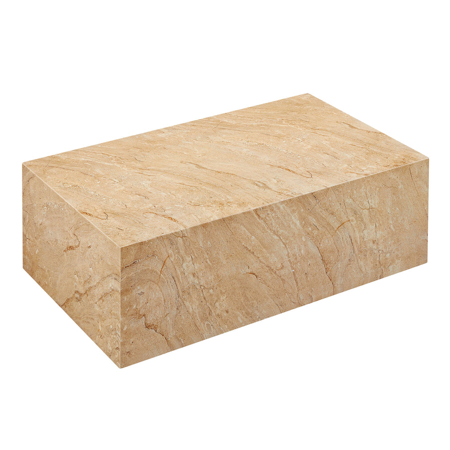 Yael Square Plinth Indoor - Outdoor Patio Concrete Coffee Table in Travertine