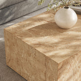 Yael Square Plinth Indoor - Outdoor Patio Concrete Coffee Table in Travertine