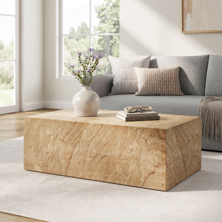 Jordana Square Plinth Indoor - Outdoor Patio Concrete Coffee Table in Travertine