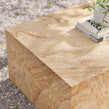 Yael Square Plinth Indoor - Outdoor Patio Concrete Coffee Table in Travertine