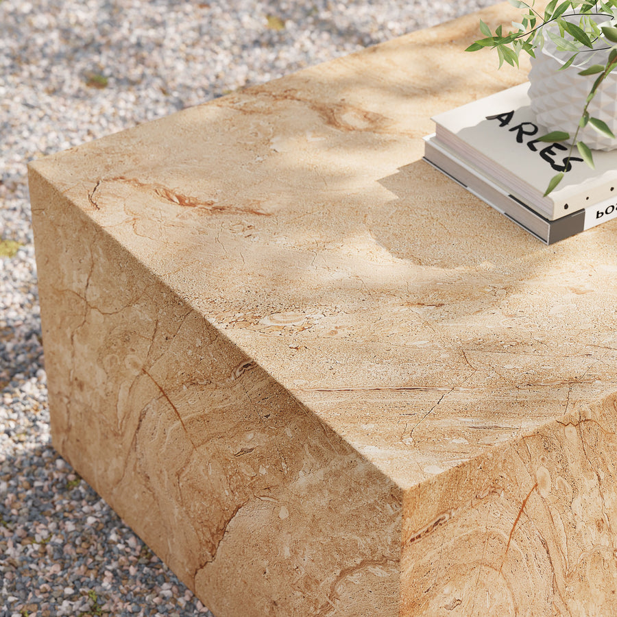 Yael Square Plinth Indoor - Outdoor Patio Concrete Coffee Table in Travertine