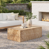 Yael Square Plinth Indoor - Outdoor Patio Concrete Coffee Table in Travertine