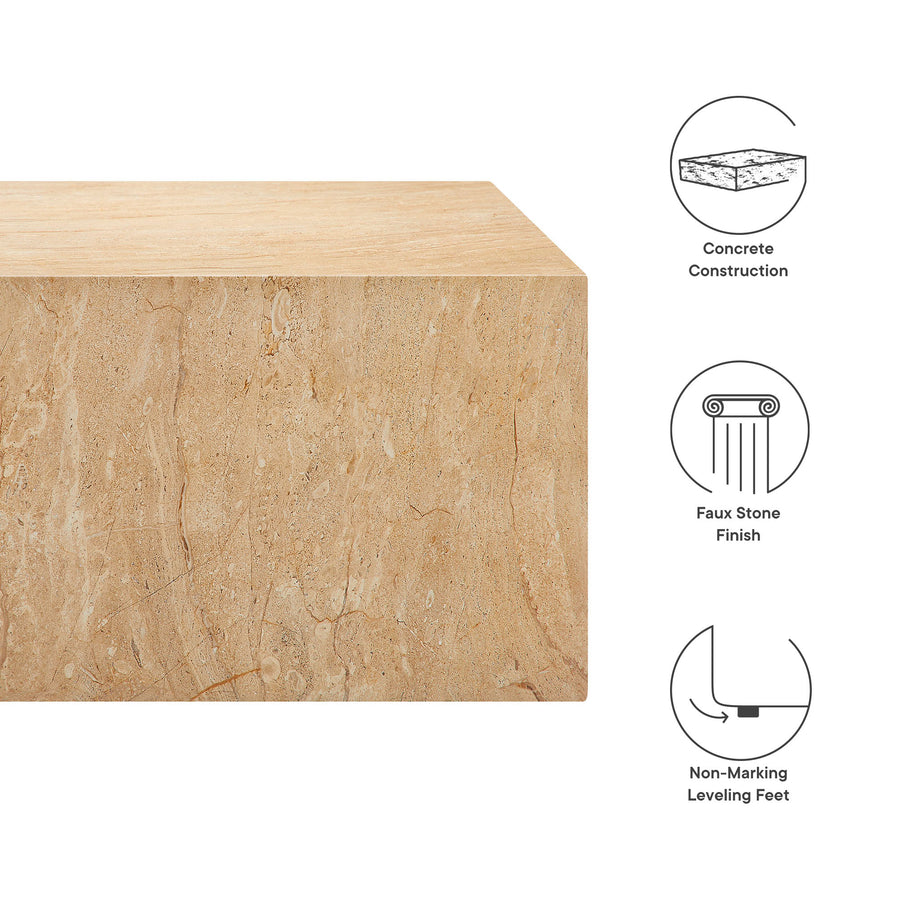 Yael Square Plinth Indoor - Outdoor Patio Concrete Coffee Table in Travertine
