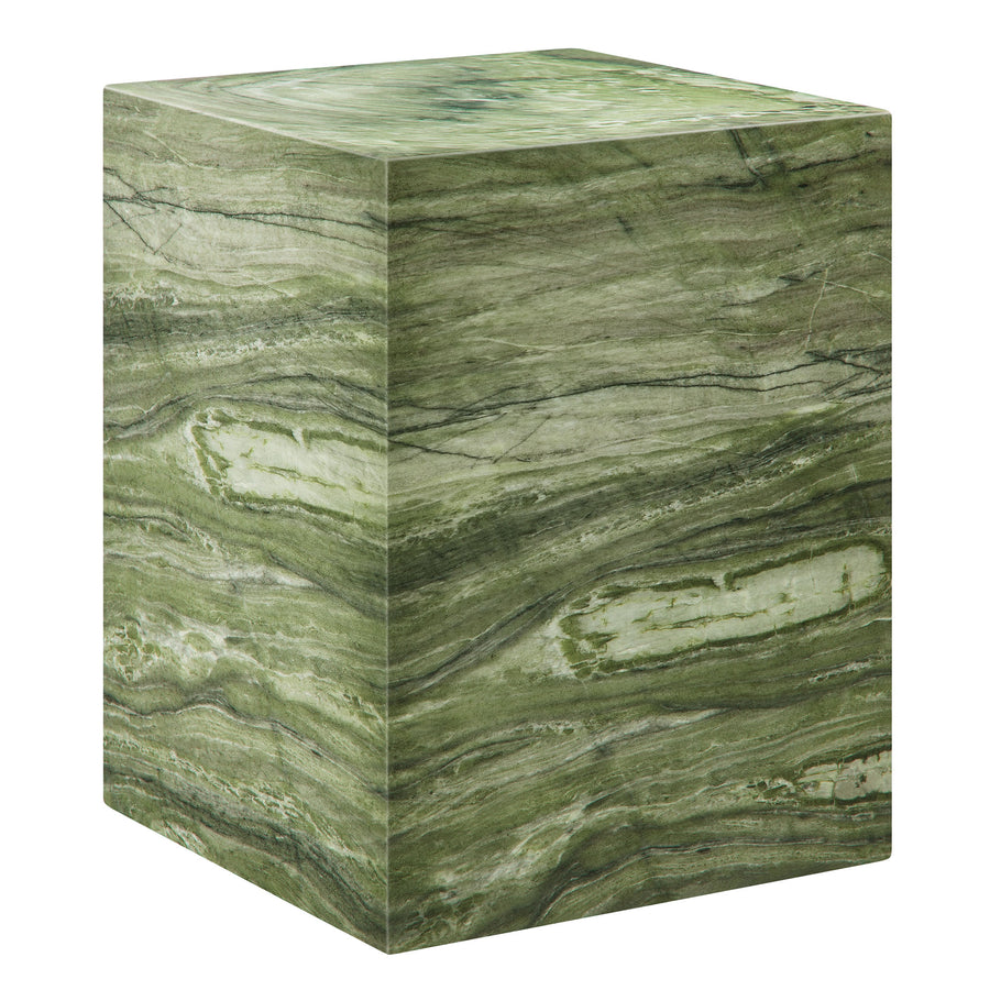 Yael Square Plinth Indoor - Outdoor Patio Concrete Side Table in Green Marble