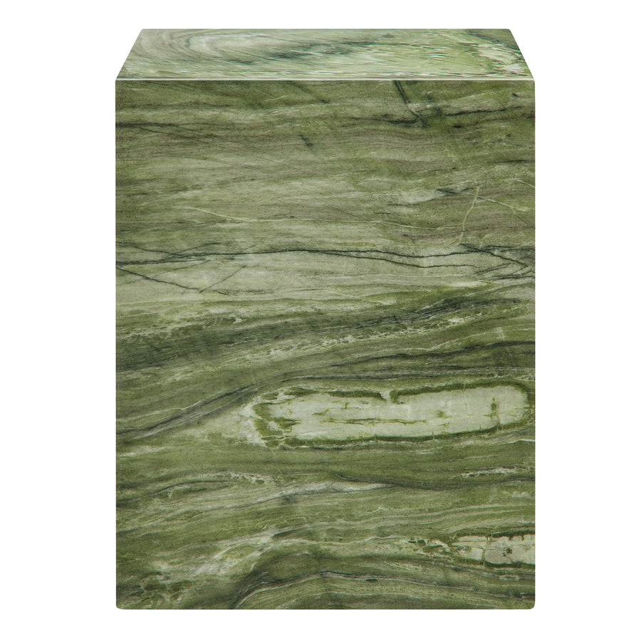 Yael Square Plinth Indoor - Outdoor Patio Concrete Side Table in Green Marble