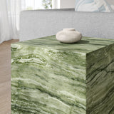 Yael Square Plinth Indoor - Outdoor Patio Concrete Side Table in Green Marble