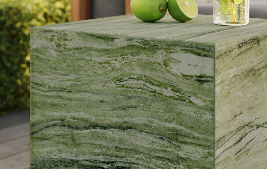 Yael Square Plinth Indoor - Outdoor Patio Concrete Side Table in Green Marble