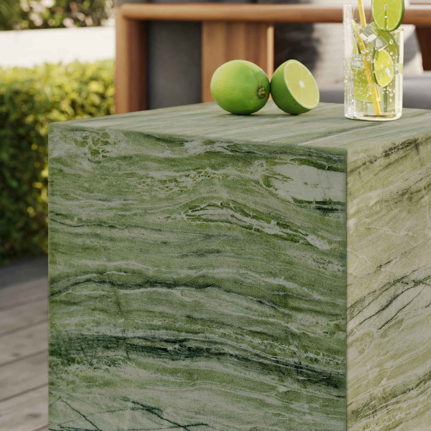 Jordana Square Plinth Indoor - Outdoor Patio Concrete Side Table by Furniture For America
