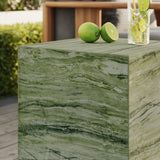 Yael Square Plinth Indoor - Outdoor Patio Concrete Side Table in Green Marble