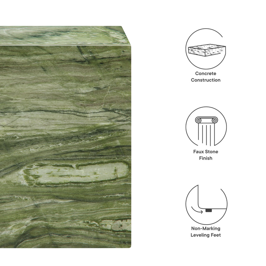 Yael Square Plinth Indoor - Outdoor Patio Concrete Side Table in Green Marble