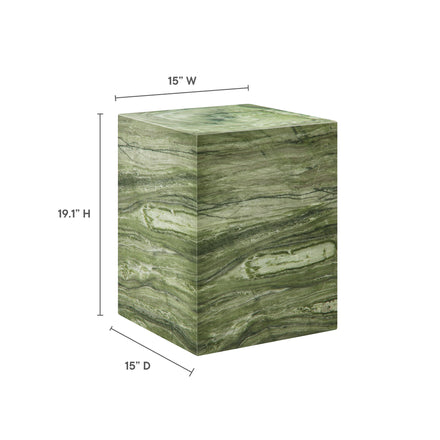Jordana Square Plinth Indoor - Outdoor Patio Concrete Side Table in Green Marble
