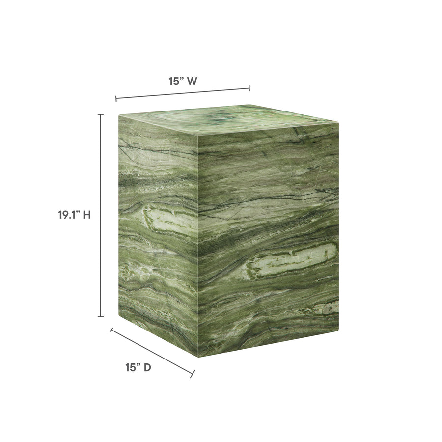 Yael Square Plinth Indoor - Outdoor Patio Concrete Side Table in Green Marble