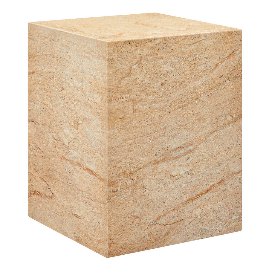 Yael Square Plinth Indoor - Outdoor Patio Concrete Side Table in Travertine