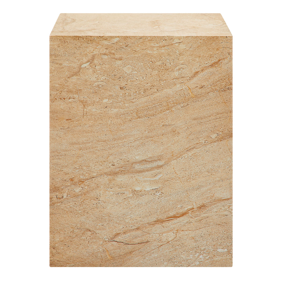 Yael Square Plinth Indoor - Outdoor Patio Concrete Side Table in Travertine