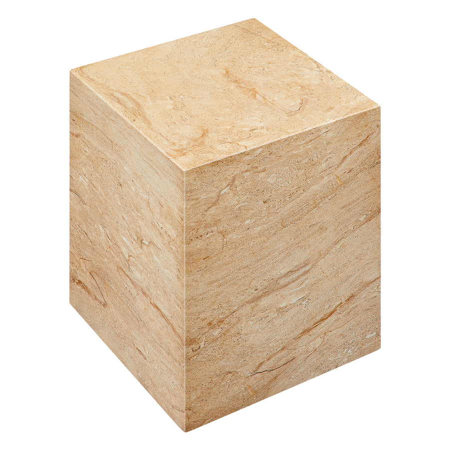 Yael Square Plinth Indoor - Outdoor Patio Concrete Side Table in Travertine
