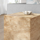 Yael Square Plinth Indoor - Outdoor Patio Concrete Side Table in Travertine