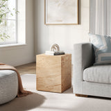 Yael Square Plinth Indoor - Outdoor Patio Concrete Side Table in Travertine
