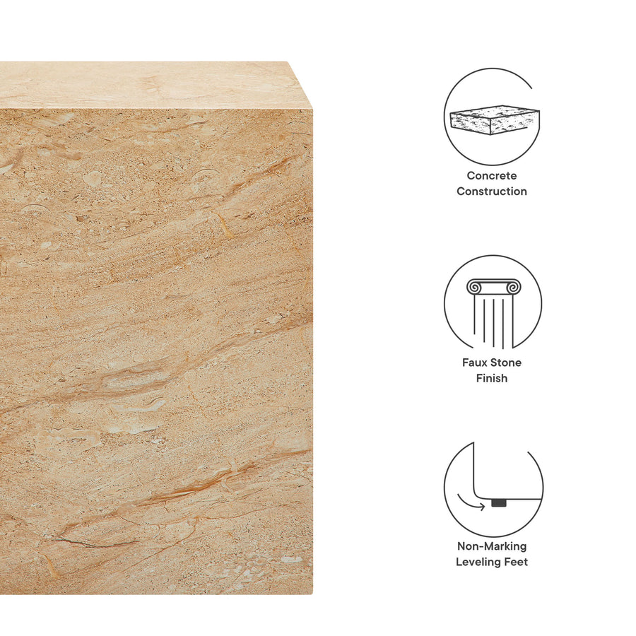Yael Square Plinth Indoor - Outdoor Patio Concrete Side Table in Travertine