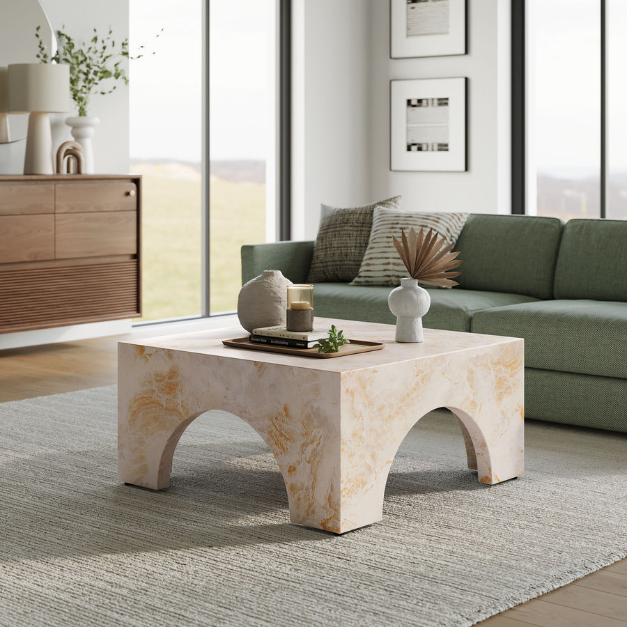 Esme Indoor - Outdoor Patio Arched Concrete Coffee Table in Honey Onyx