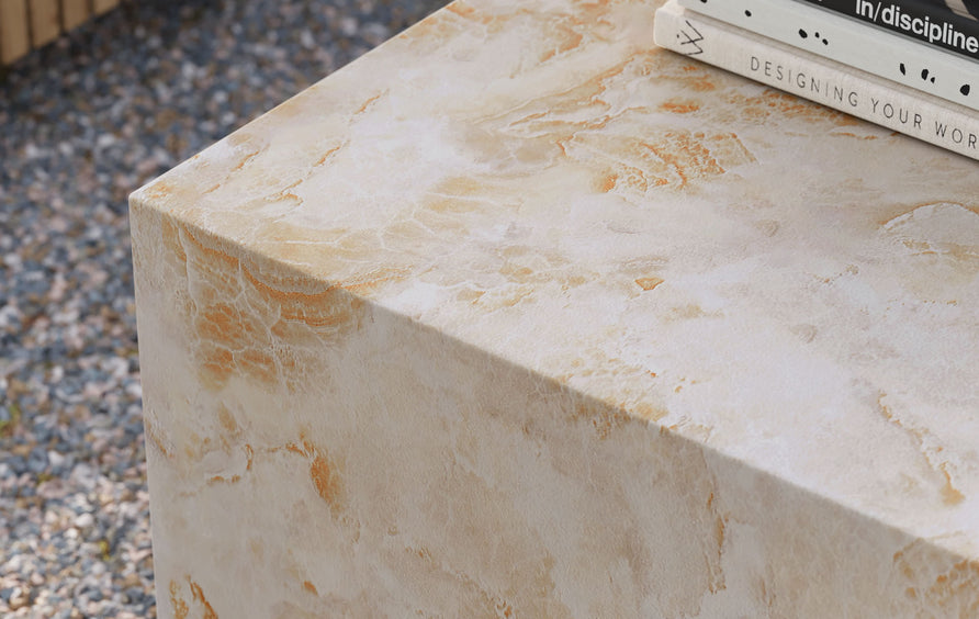 Esme Indoor - Outdoor Patio Arched Concrete Coffee Table in Honey Onyx