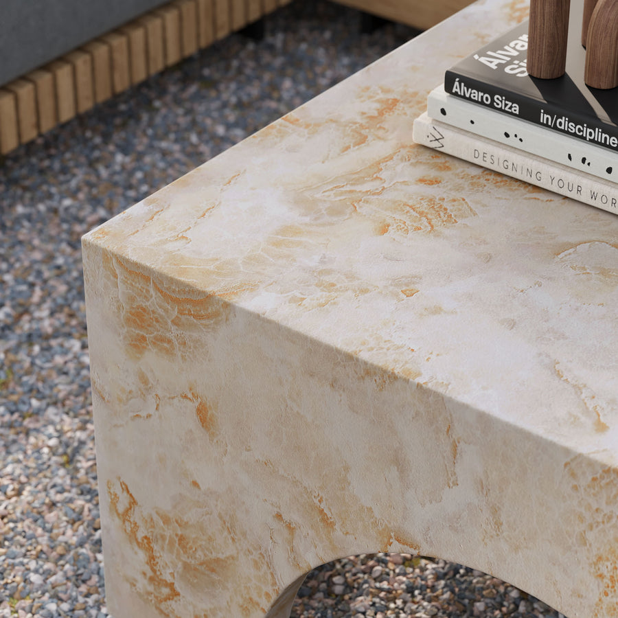 Esme Indoor - Outdoor Patio Arched Concrete Coffee Table in Honey Onyx