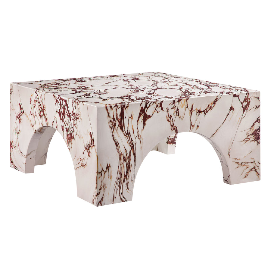 Esme Indoor - Outdoor Patio Arched Concrete Coffee Table in Red Marble