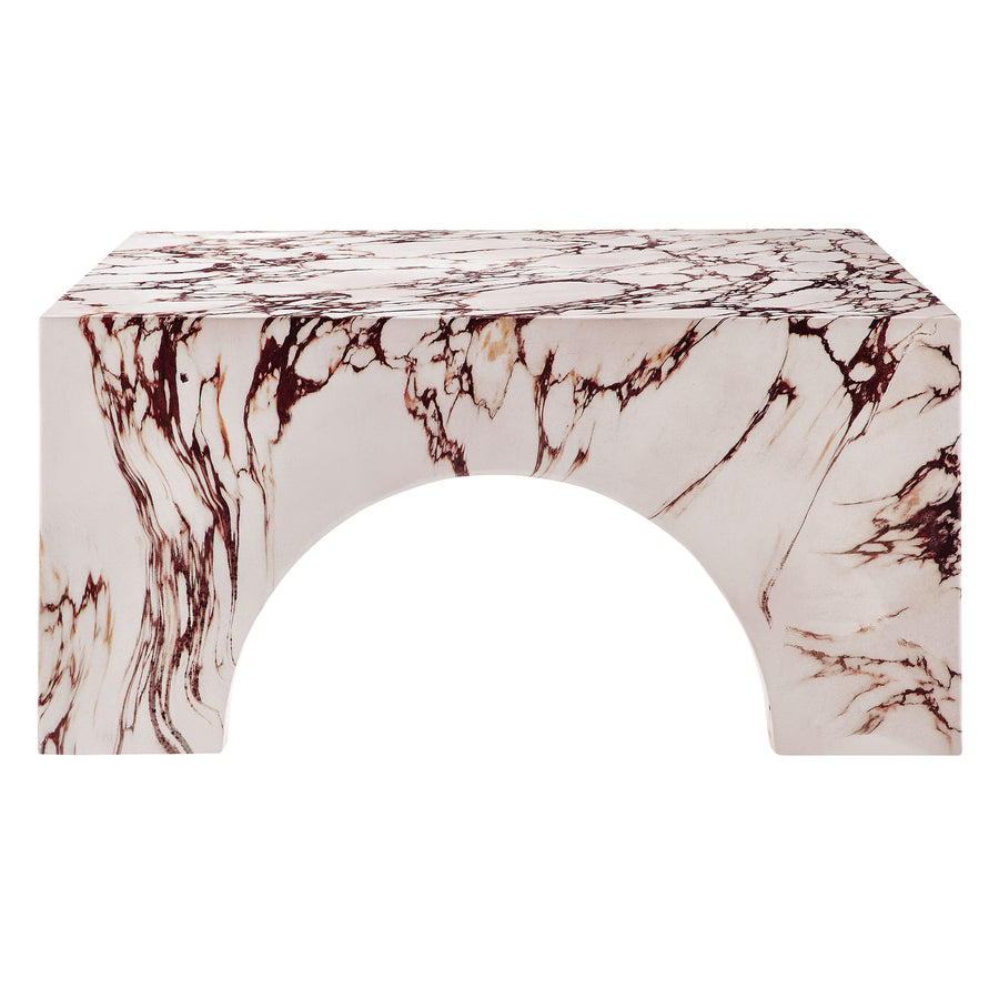 Esme Indoor - Outdoor Patio Arched Concrete Coffee Table in Red Marble