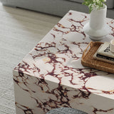Esme Indoor - Outdoor Patio Arched Concrete Coffee Table in Red Marble