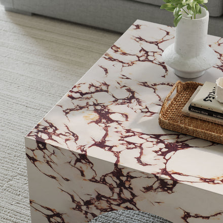 Valen Indoor - Outdoor Patio Arched Concrete Coffee Table in Red Marble