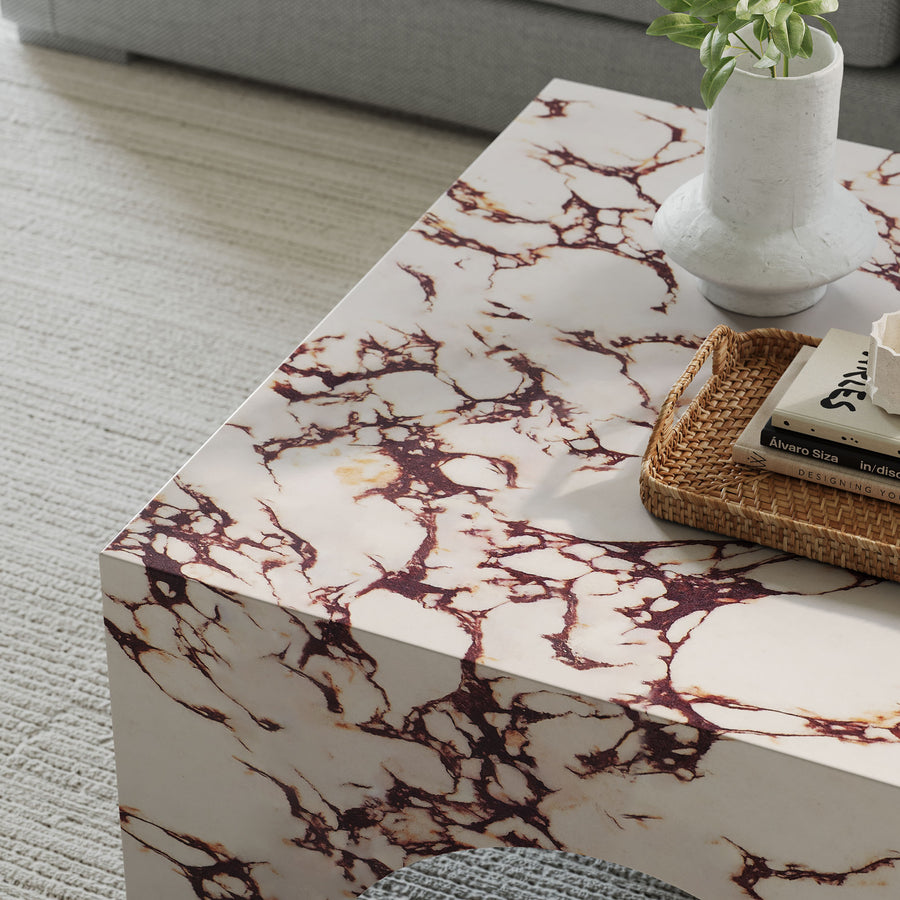 Esme Indoor - Outdoor Patio Arched Concrete Coffee Table in Red Marble