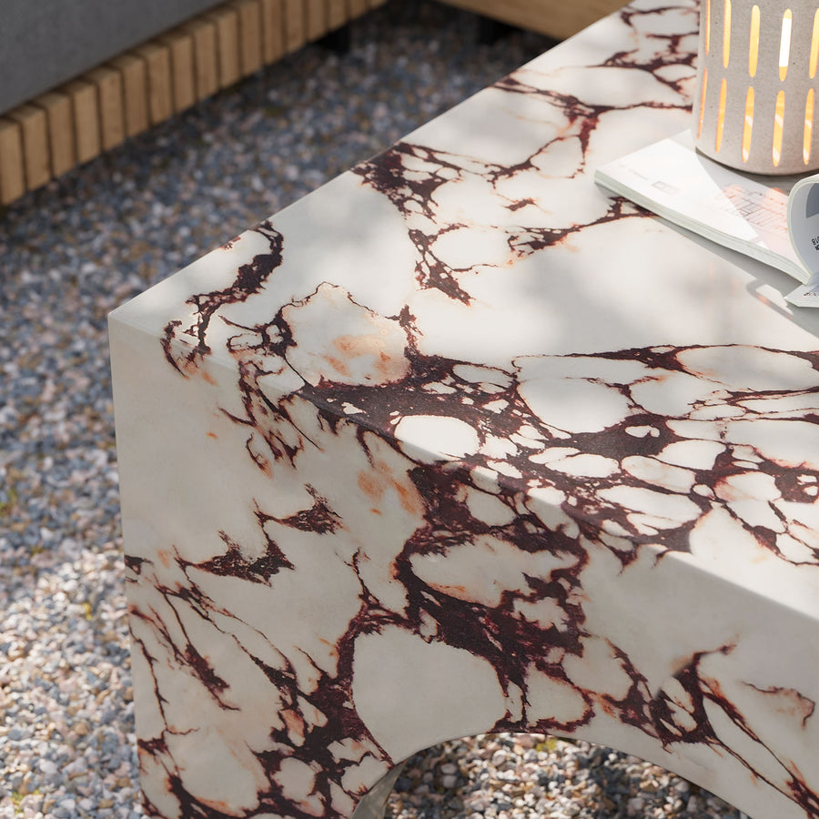Esme Indoor - Outdoor Patio Arched Concrete Coffee Table in Red Marble