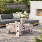 Esme Indoor - Outdoor Patio Arched Concrete Coffee Table in Red Marble