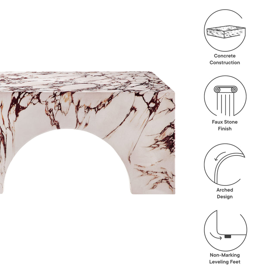 Esme Indoor - Outdoor Patio Arched Concrete Coffee Table in Red Marble