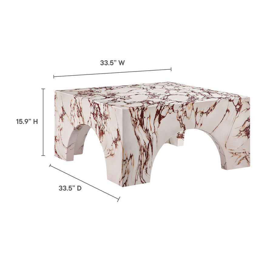 Esme Indoor - Outdoor Patio Arched Concrete Coffee Table in Red Marble