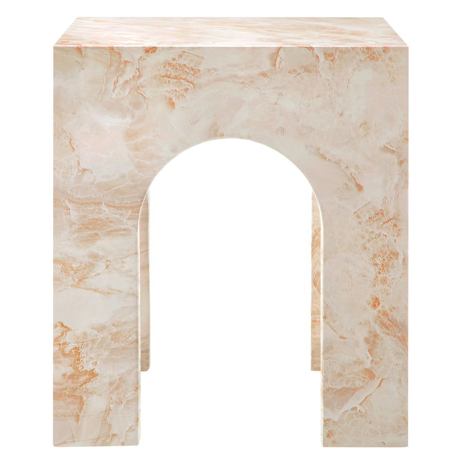 Esme Square Indoor - Outdoor Patio Arched Concrete Side Table in Honey Onyx