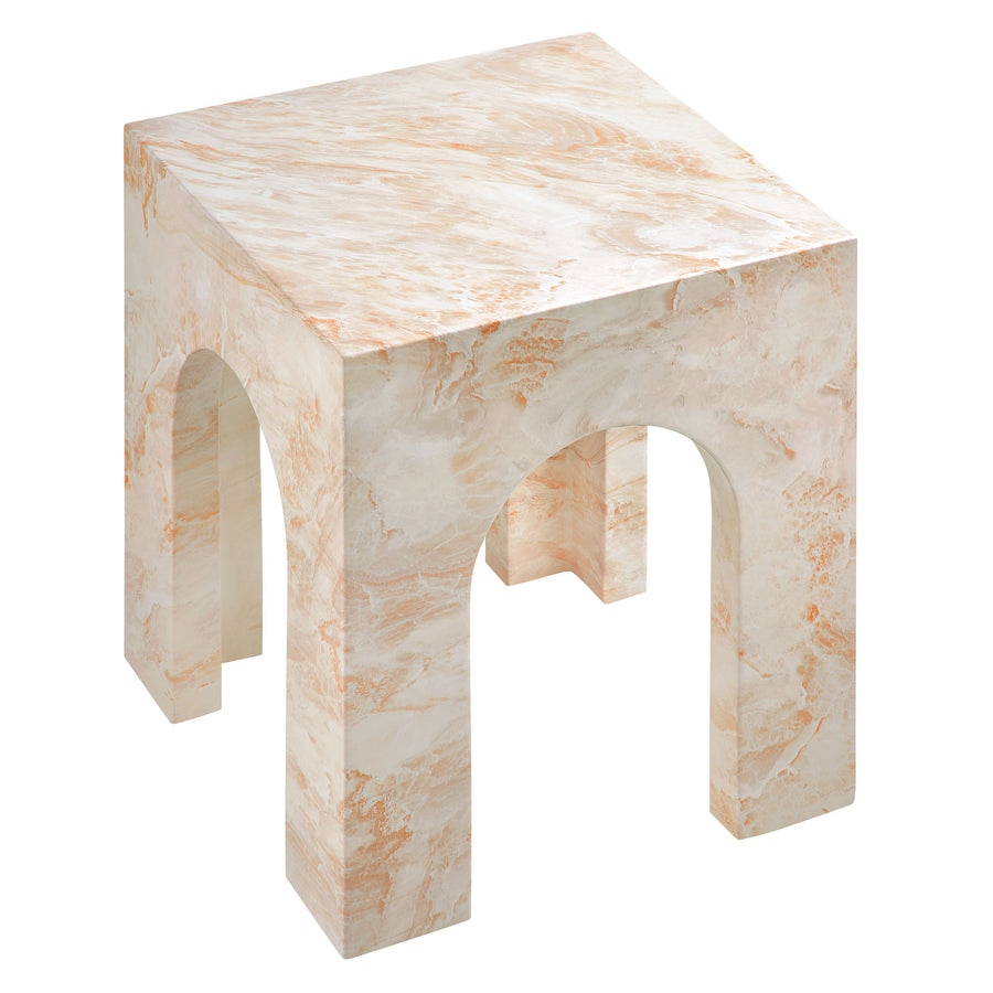 Esme Square Indoor - Outdoor Patio Arched Concrete Side Table in Honey Onyx